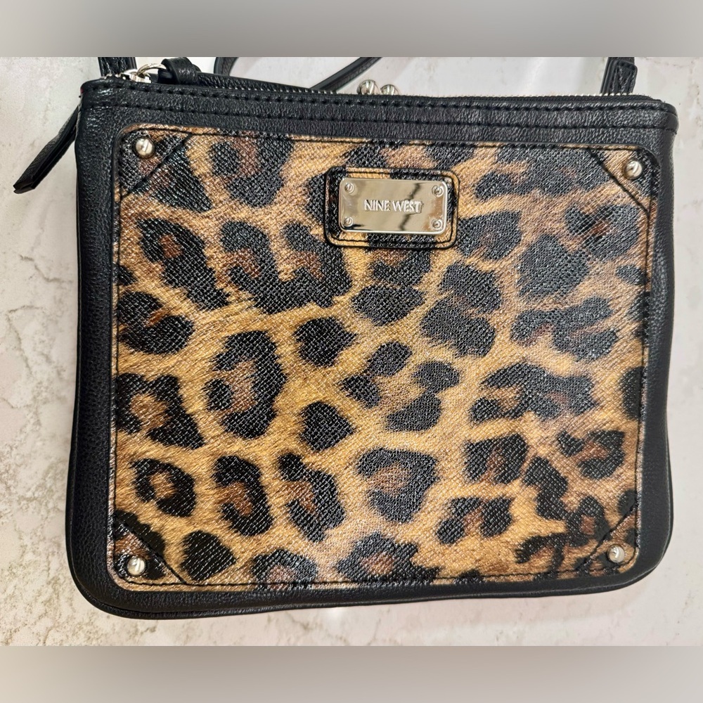 Nine West Leopard Print Crossbody Bag 🐾 Adjustable Strap | Hot Pink Lining
